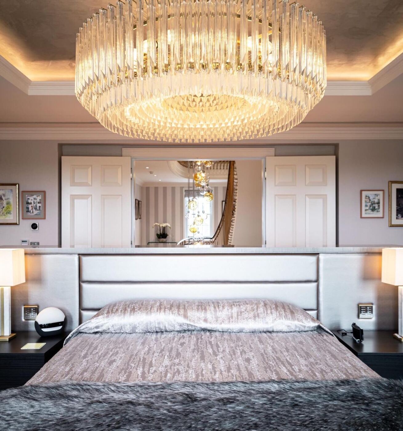 A floating upholstered headboard