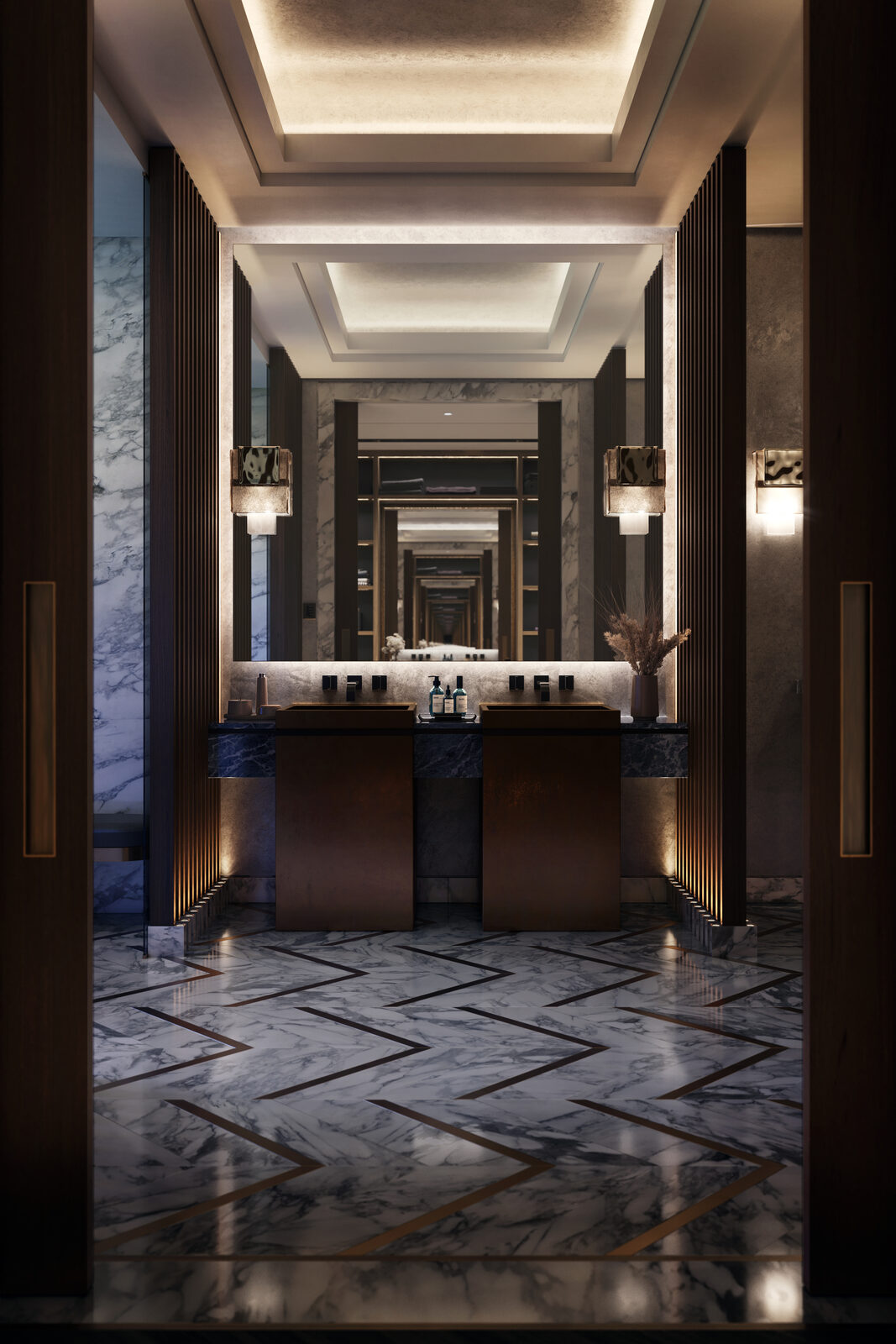 Principal Bathroom at Dusk, Esher Residence