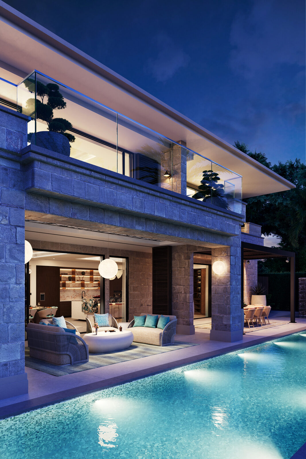 Exterior Lounge at Dusk, Private Residence, Barbados