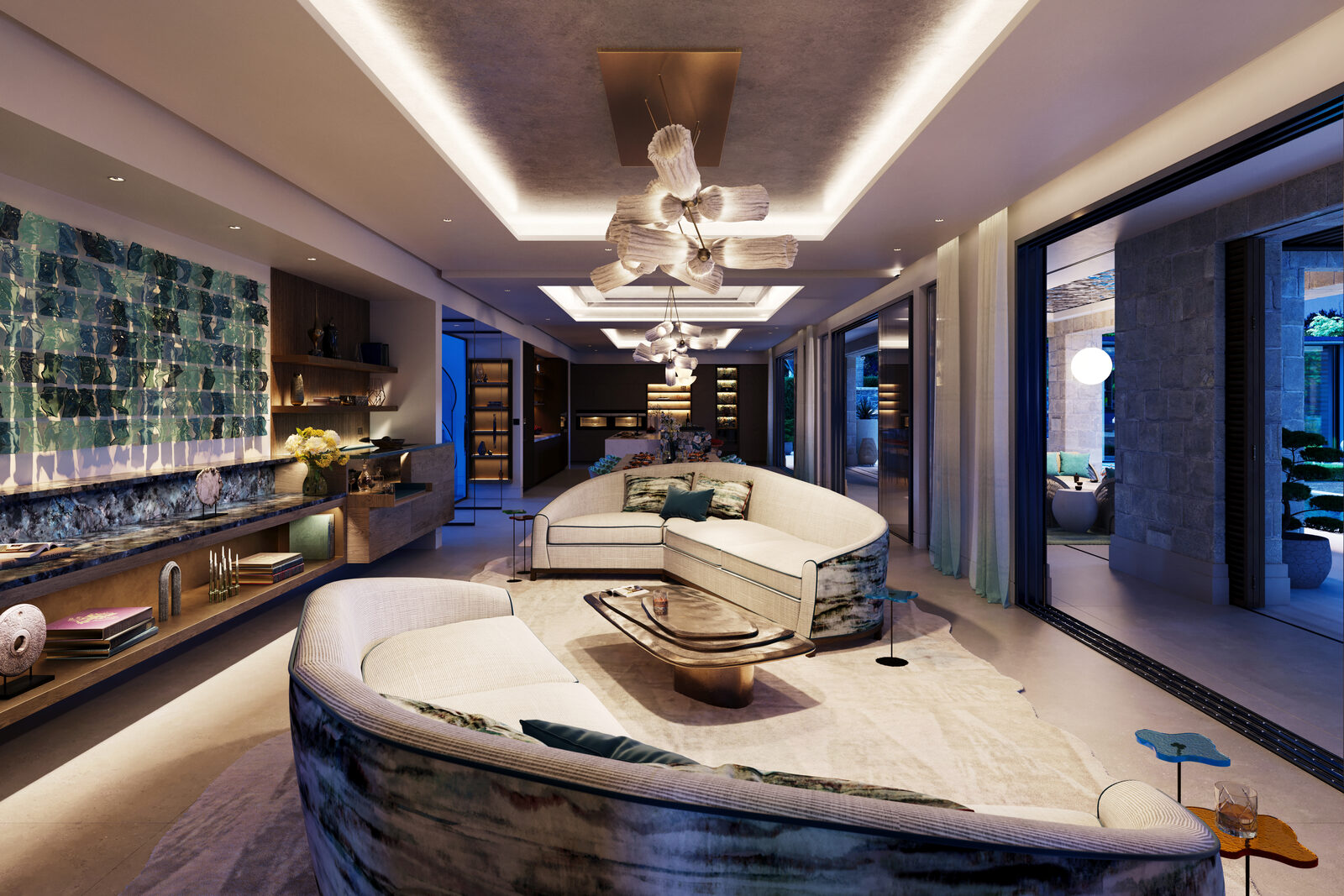Open Plan Lounge at Dusk, Private Residence, Barbados