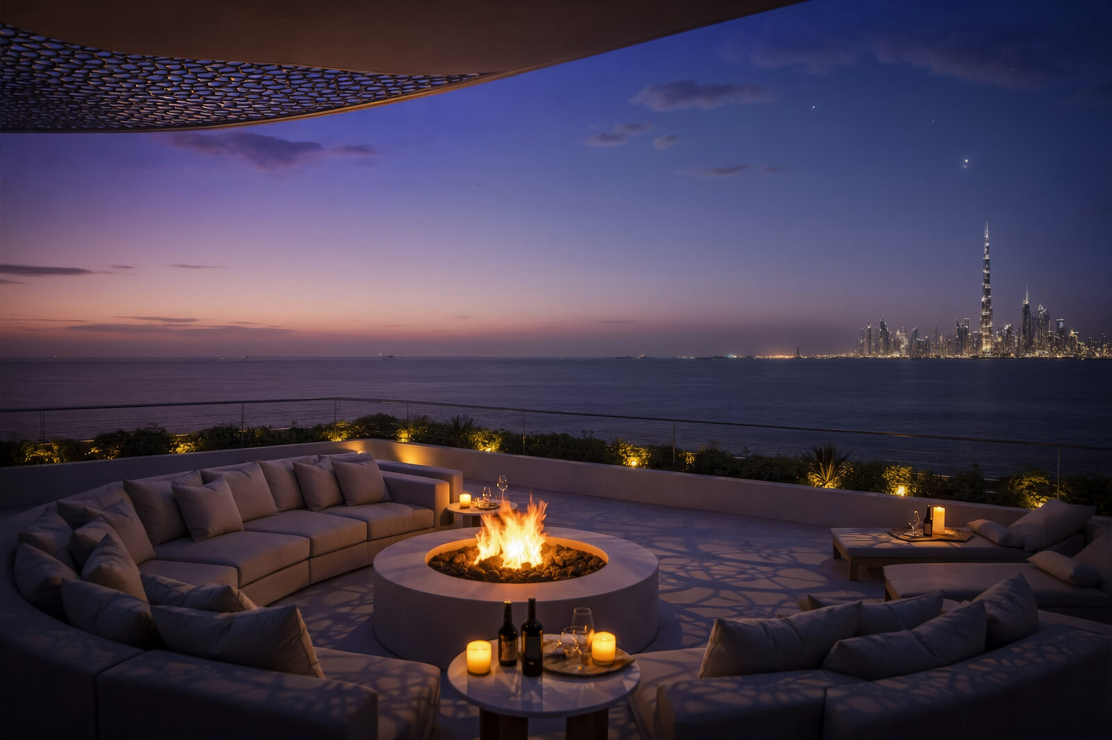 The Fire Pit at Dusk, Jumeirah Bay Island